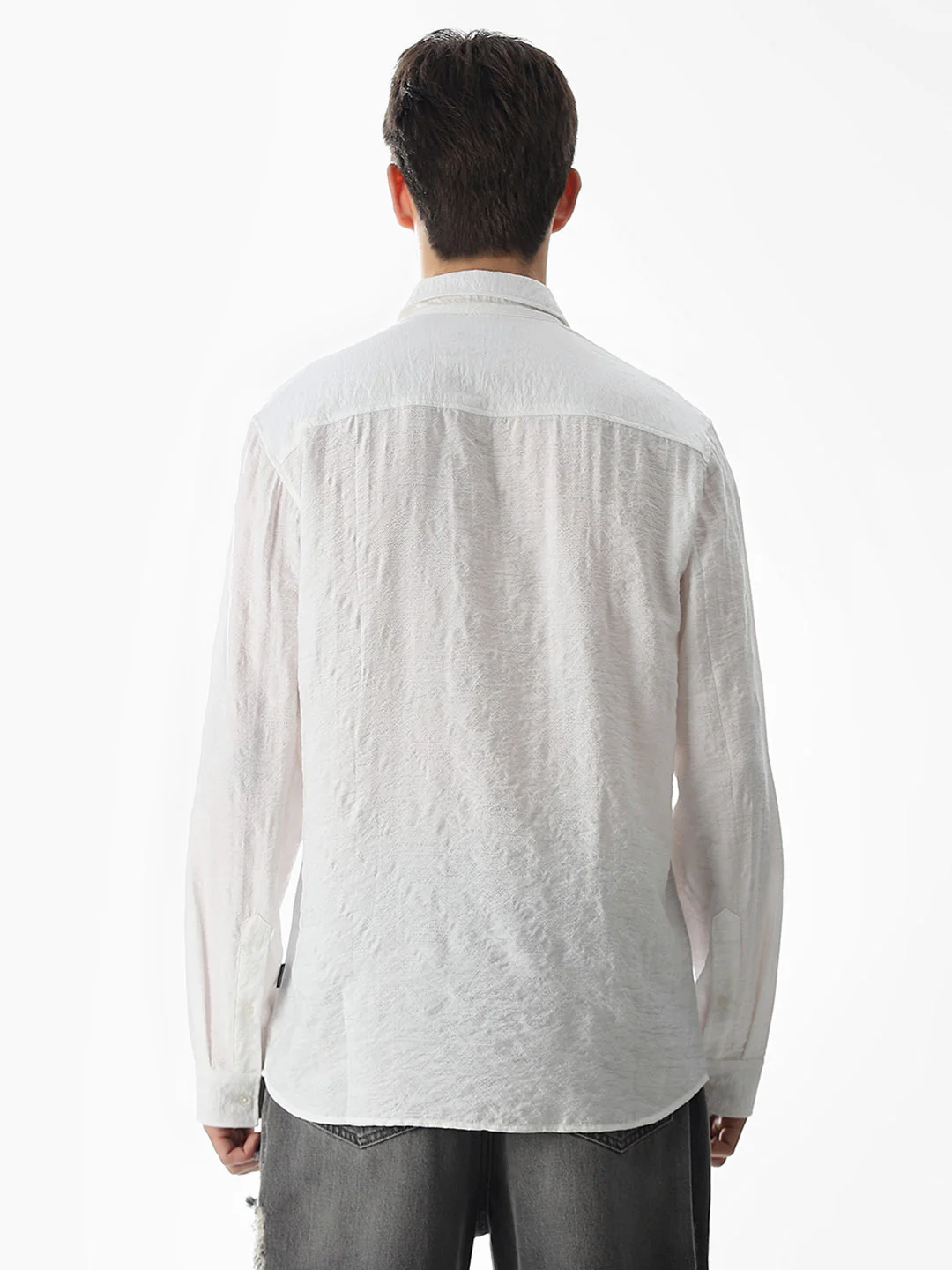 White Jacquard Slim Fit Shirt - Image 9