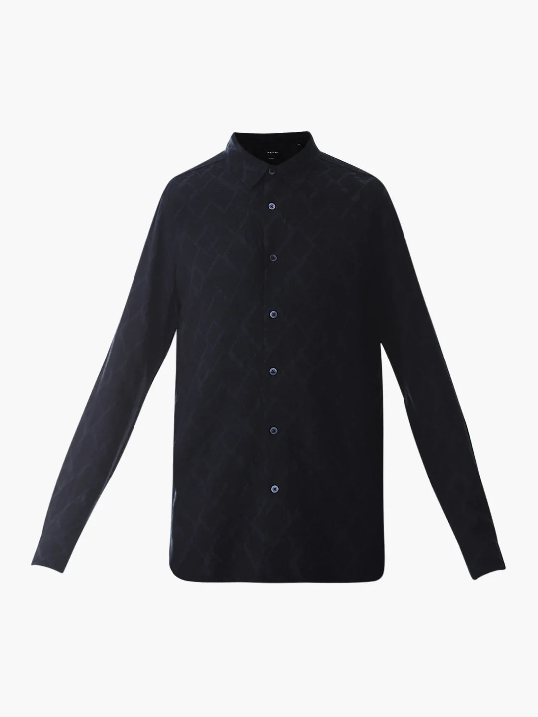 Navy Blue Jacquard Slim Fit Shirt - Image 7