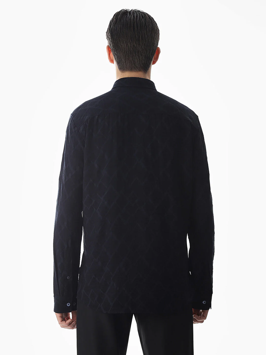 Navy Blue Jacquard Slim Fit Shirt - Image 9