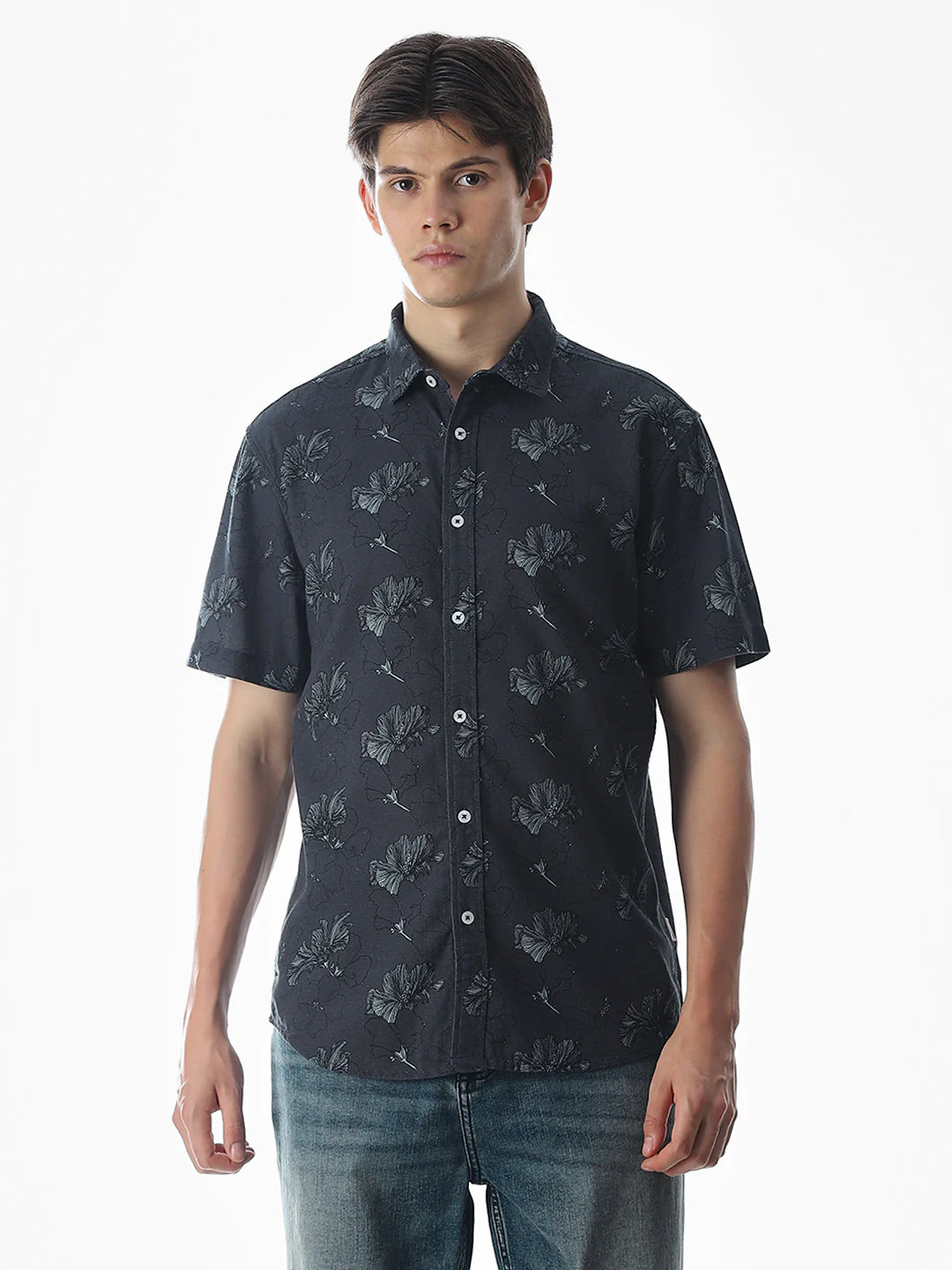 Dark Grey Printed Cotton Shirt - Image 2