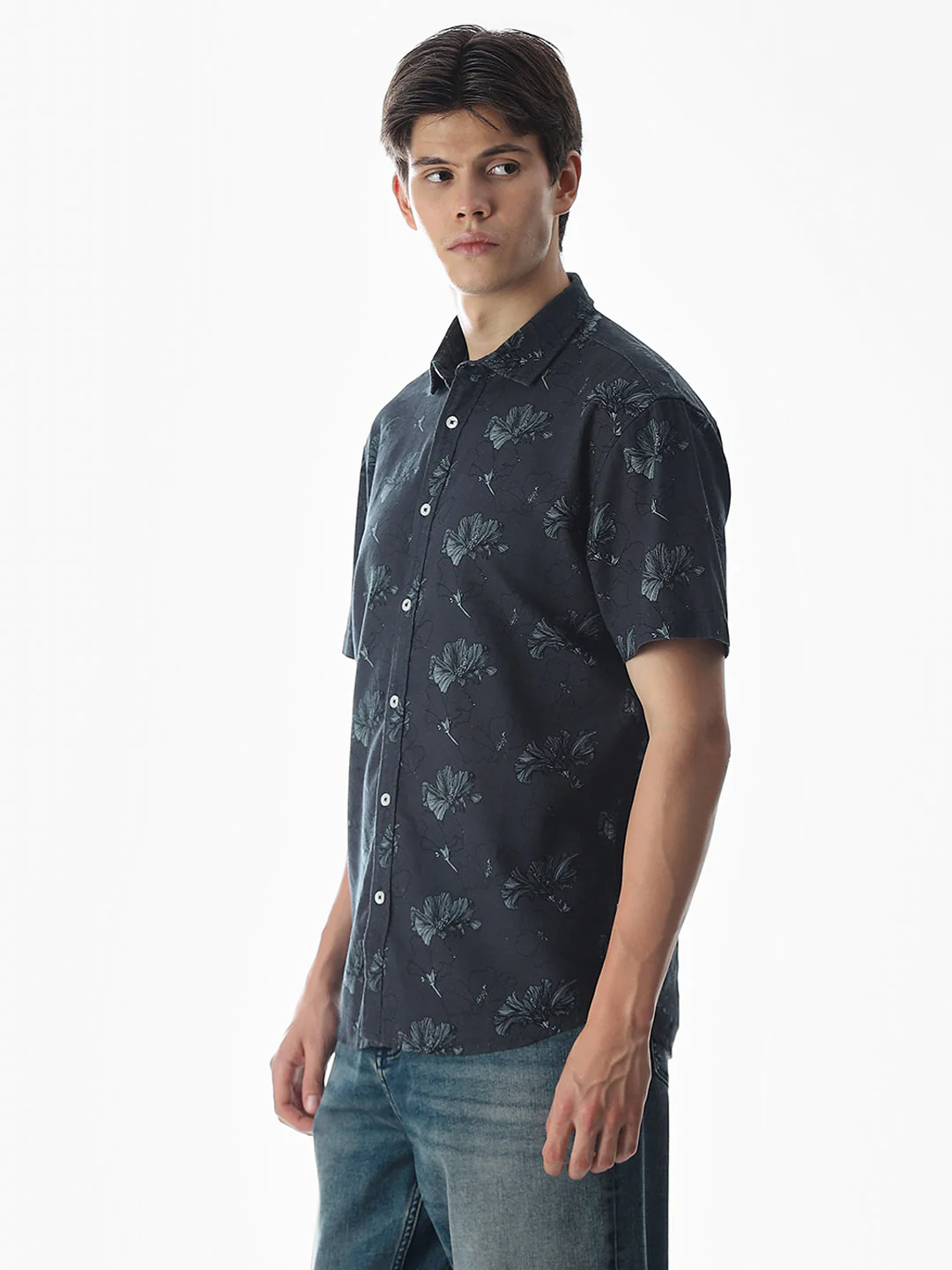 Dark Grey Printed Cotton Shirt - Image 3