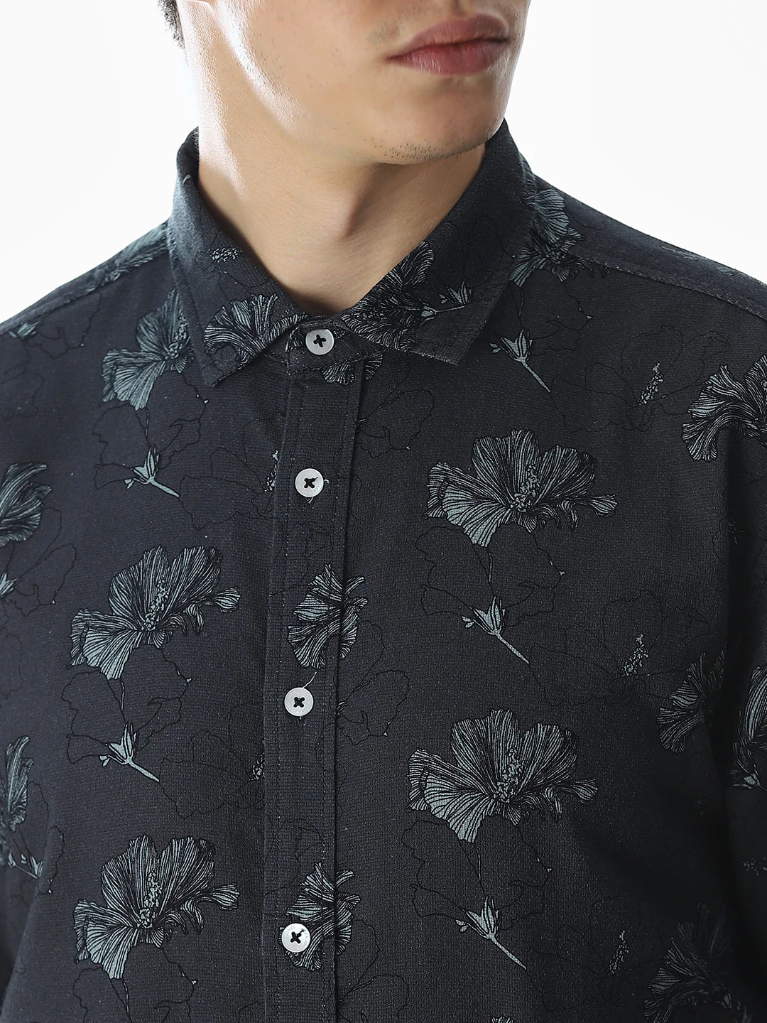 Dark Grey Printed Cotton Shirt - Image 5