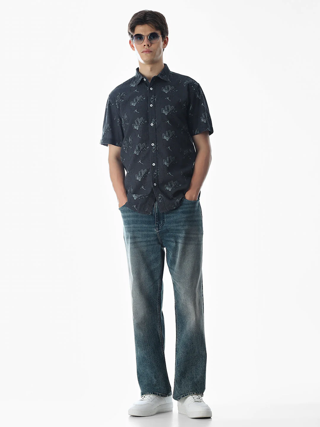 Dark Grey Printed Cotton Shirt - Image 6