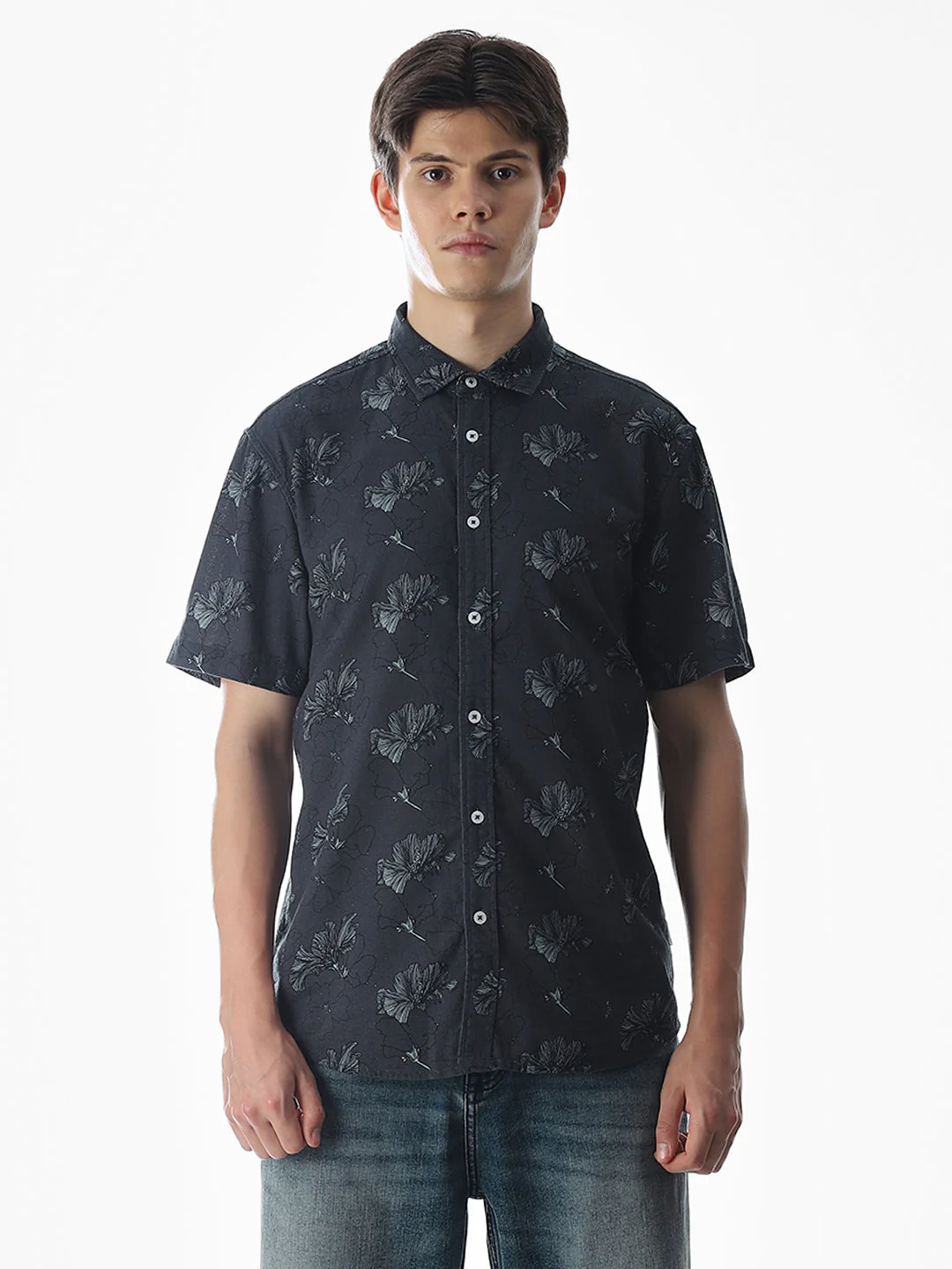 Dark Grey Printed Cotton Shirt - Image 8