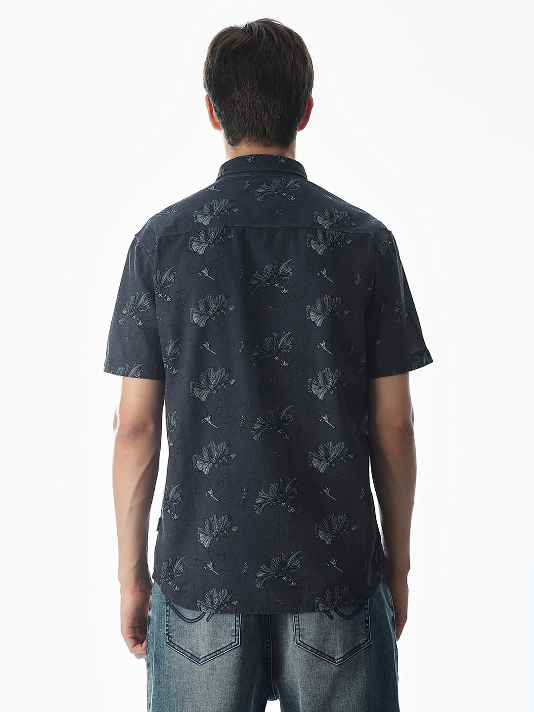 Dark Grey Printed Cotton Shirt - Image 9
