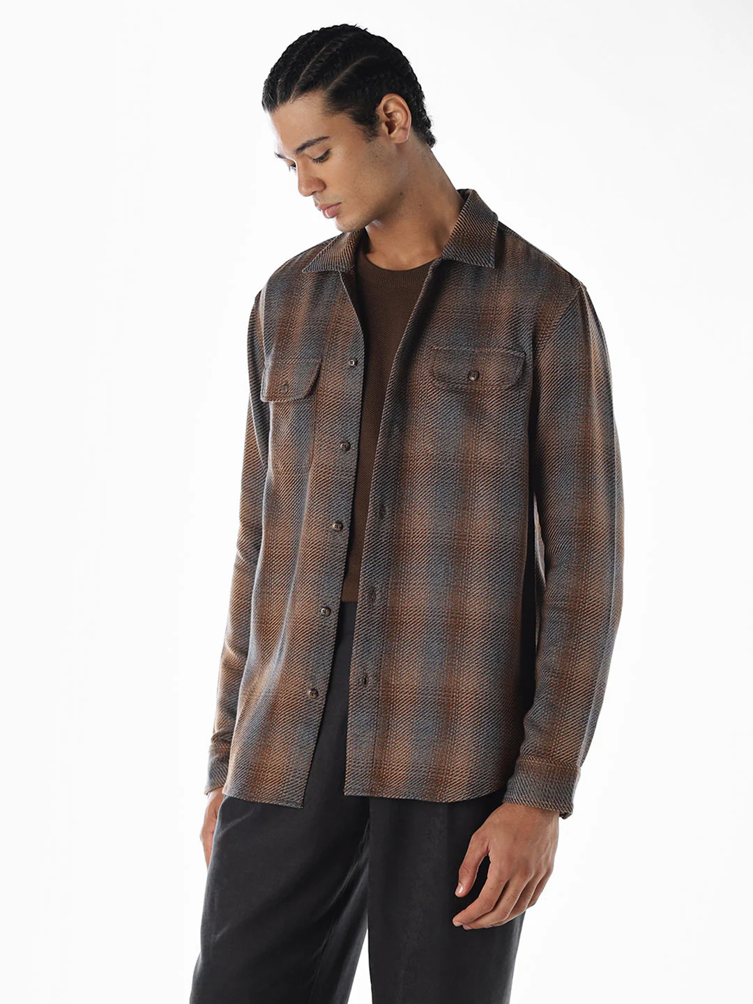 Check Full Sleeves Shirt - Dark Brown - Image 3