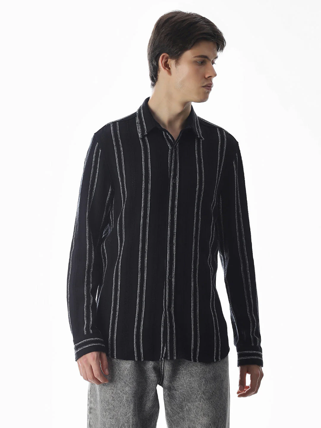 Regular Fit Striped Shirt - Black - Image 2