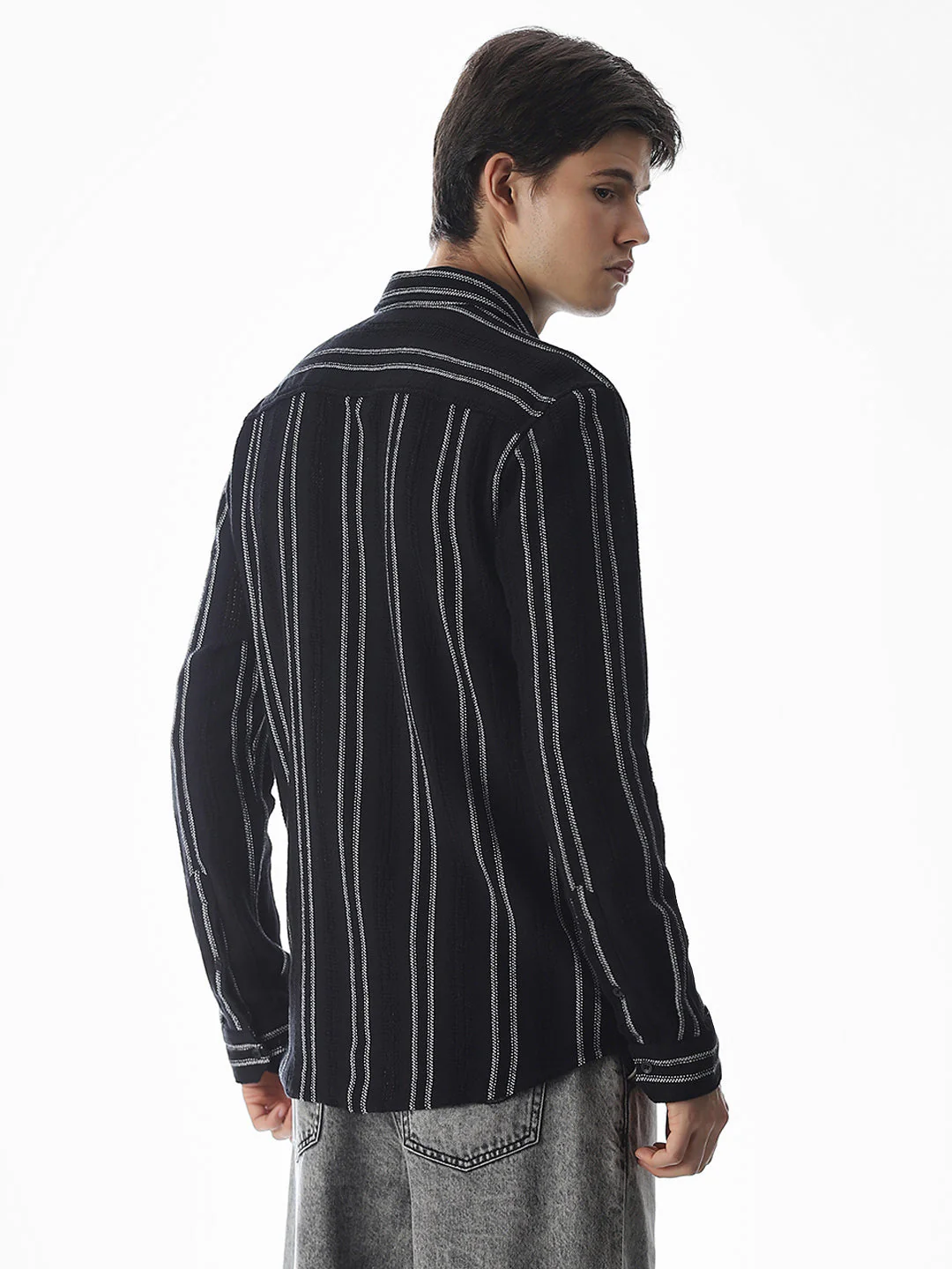 Regular Fit Striped Shirt - Black - Image 4