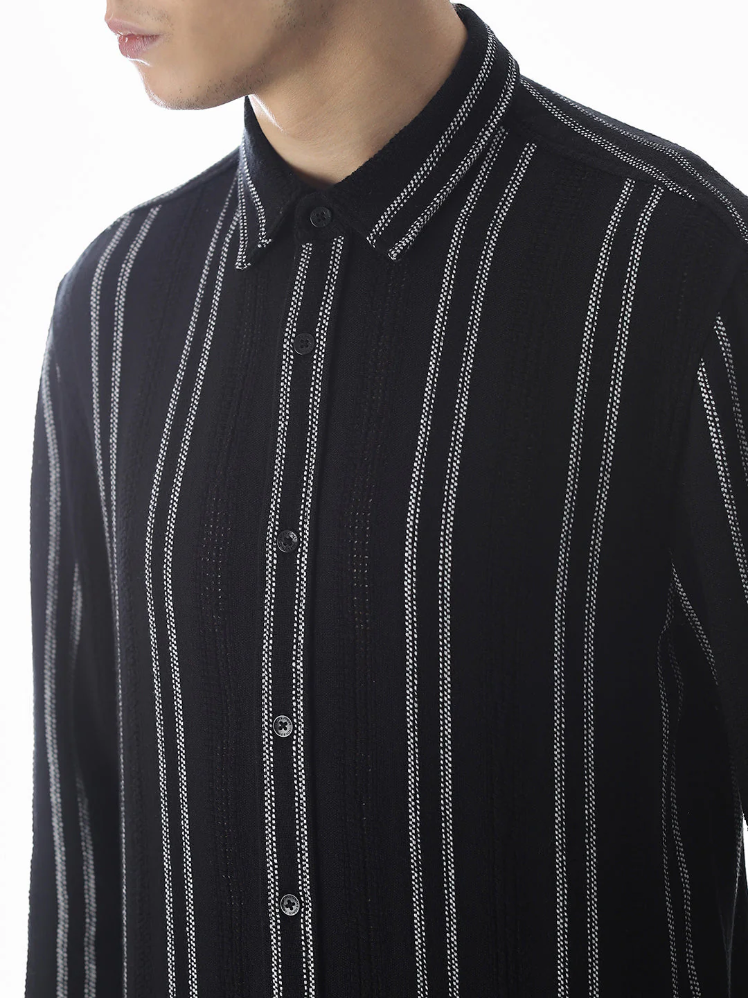 Regular Fit Striped Shirt - Black - Image 5