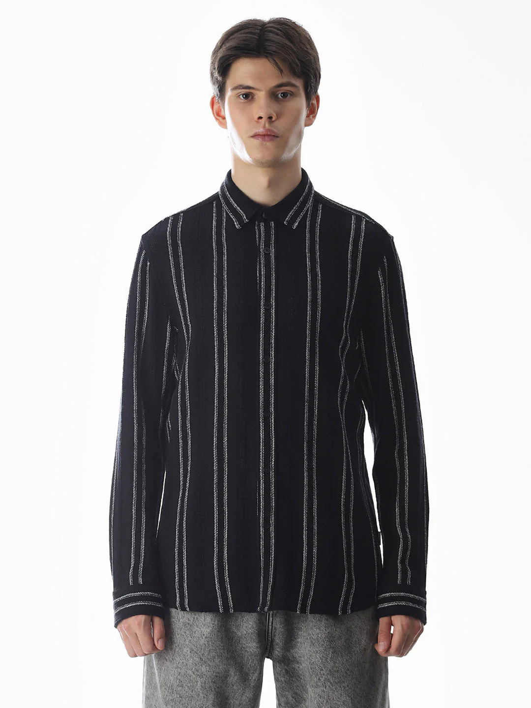 Regular Fit Striped Shirt - Black - Image 8