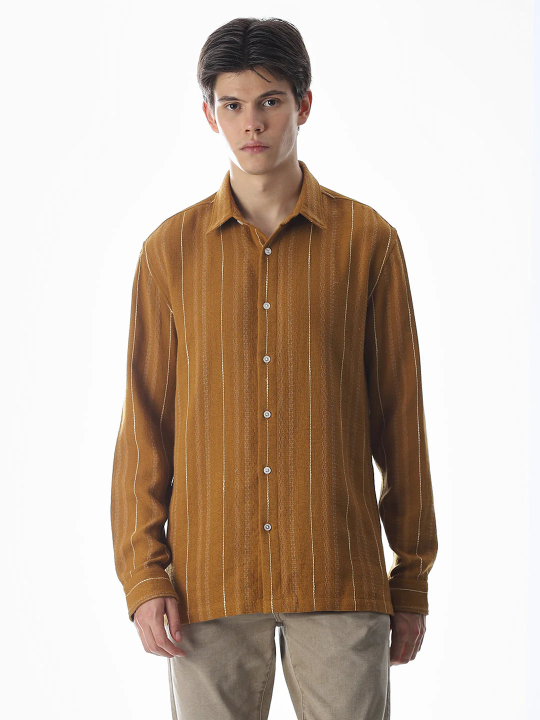 Regular Fit Striped Shirt - Golden Brown - Image 2