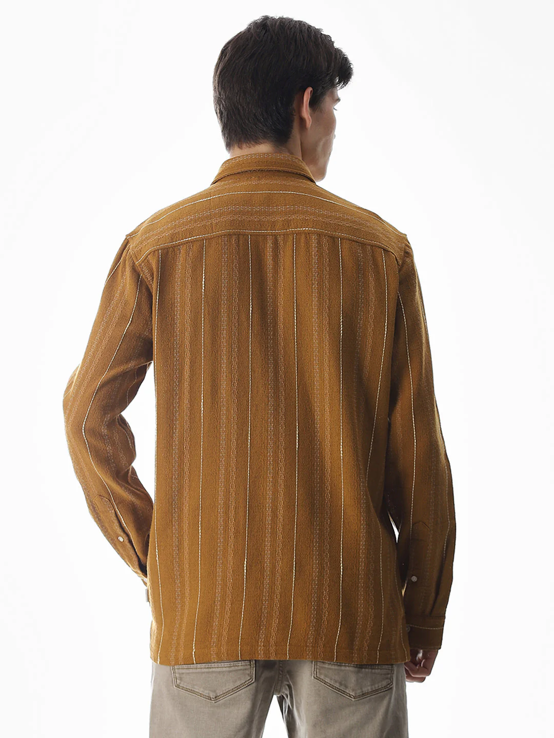 Regular Fit Striped Shirt - Golden Brown - Image 4