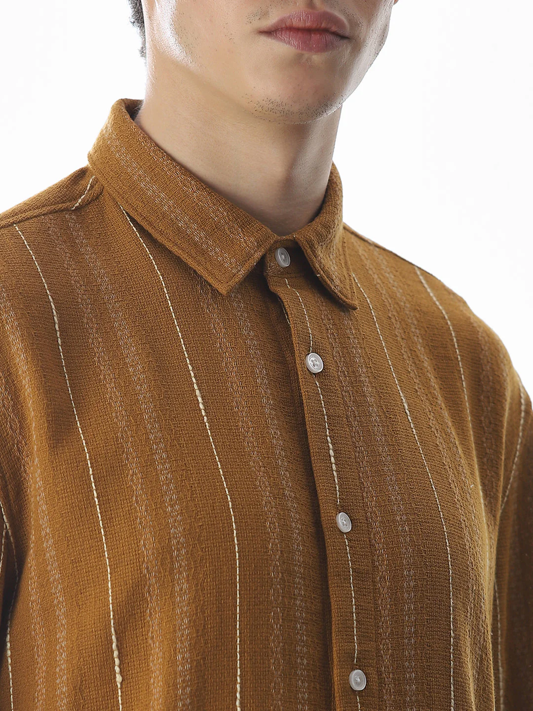 Regular Fit Striped Shirt - Golden Brown - Image 5