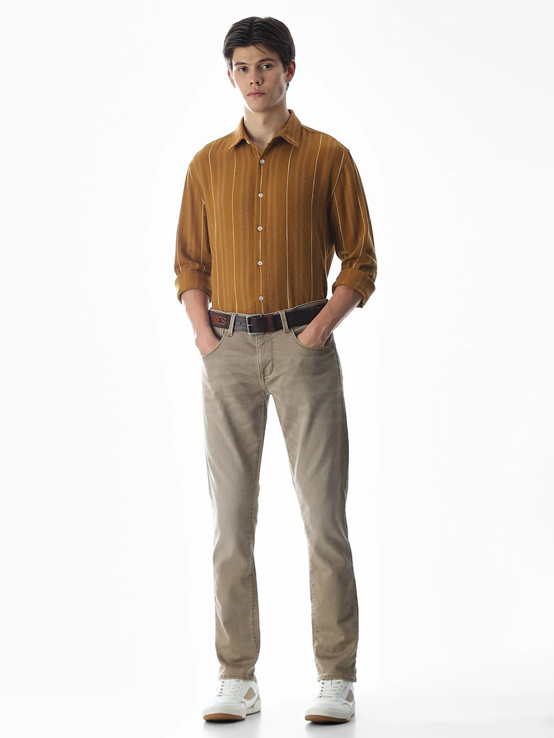 Regular Fit Striped Shirt - Golden Brown - Image 6