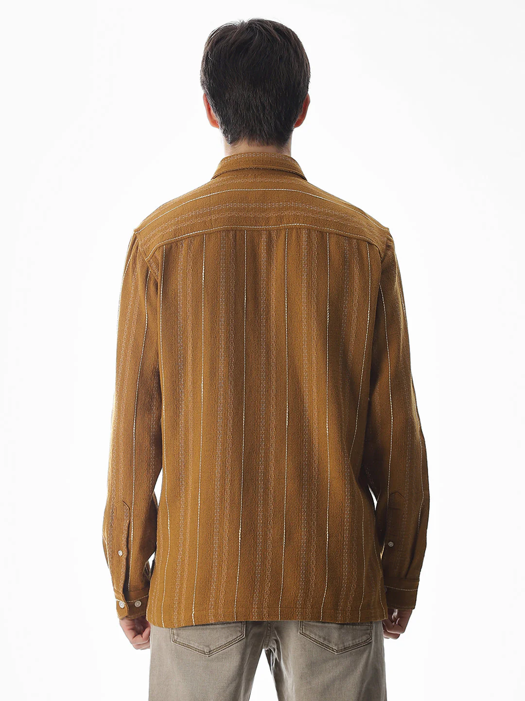 Regular Fit Striped Shirt - Golden Brown - Image 9