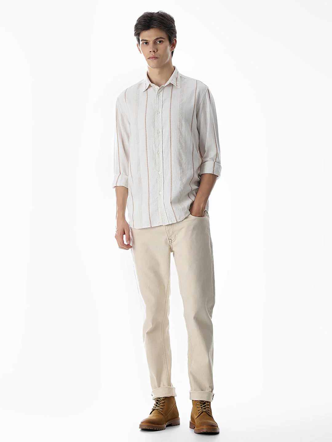Regular Fit Striped Shirt - White - Image 6
