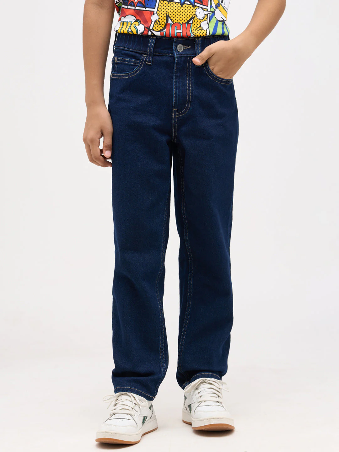 Boys Dark Blue Washed Loose Fit Jeans - Image 2