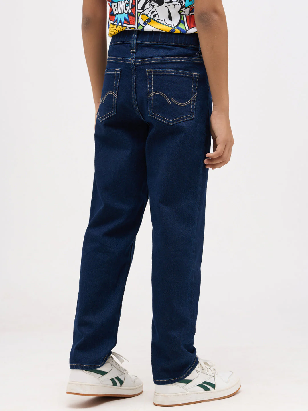 Boys Dark Blue Washed Loose Fit Jeans - Image 4
