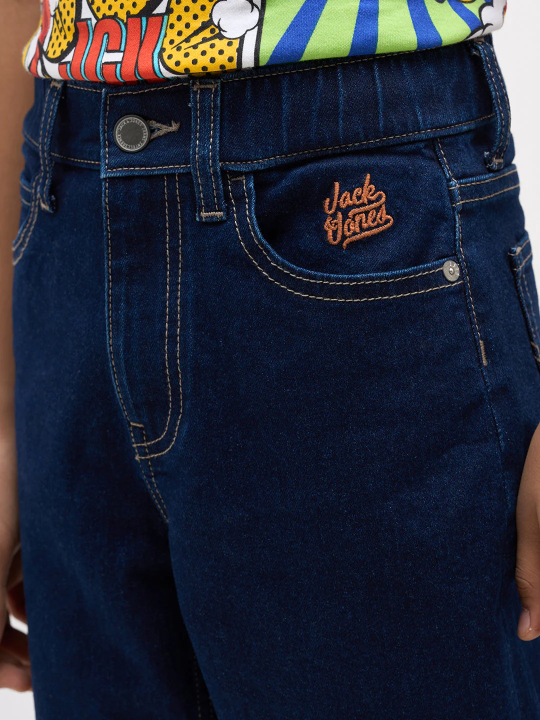 Boys Dark Blue Washed Loose Fit Jeans - Image 6