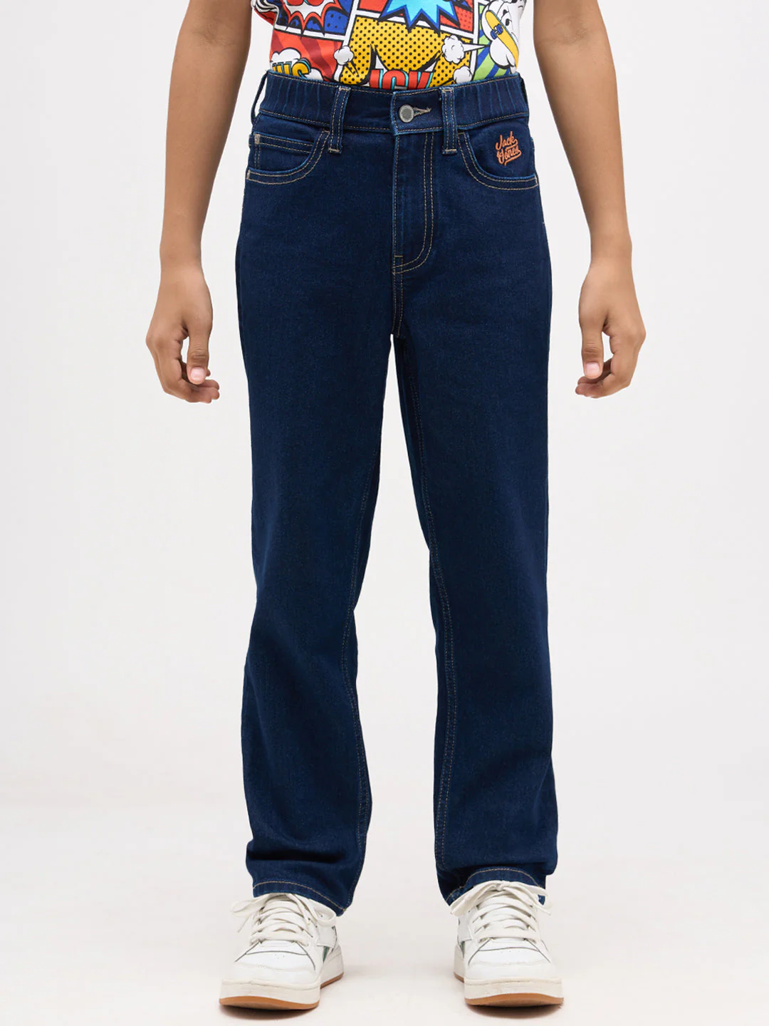 Boys Dark Blue Washed Loose Fit Jeans - Image 8