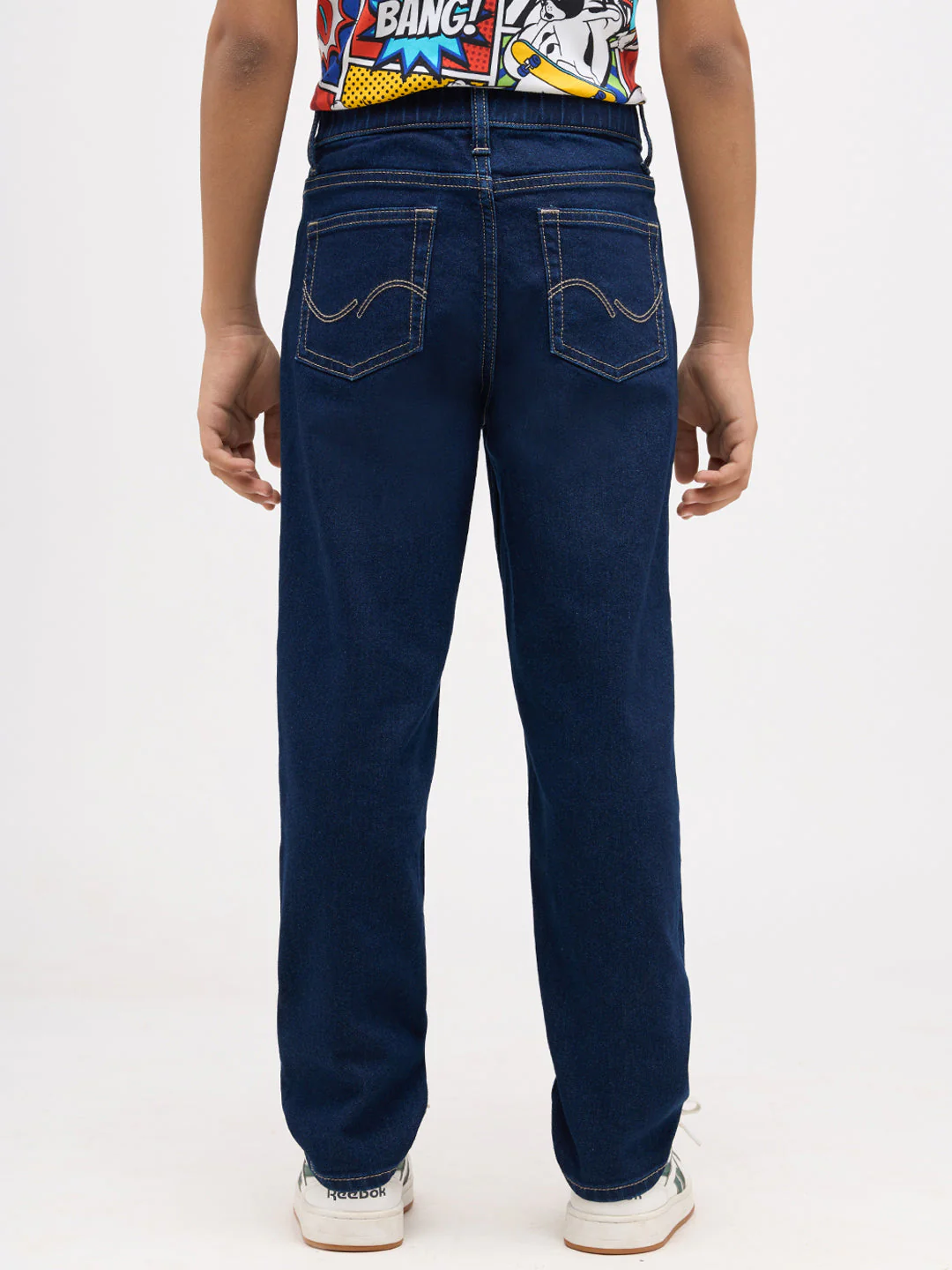 Boys Dark Blue Washed Loose Fit Jeans - Image 9