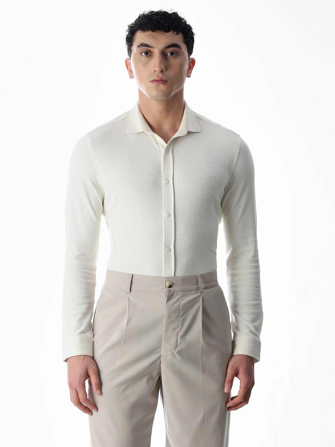 Stretch Slim Fit Off-White Shirt - Image 2