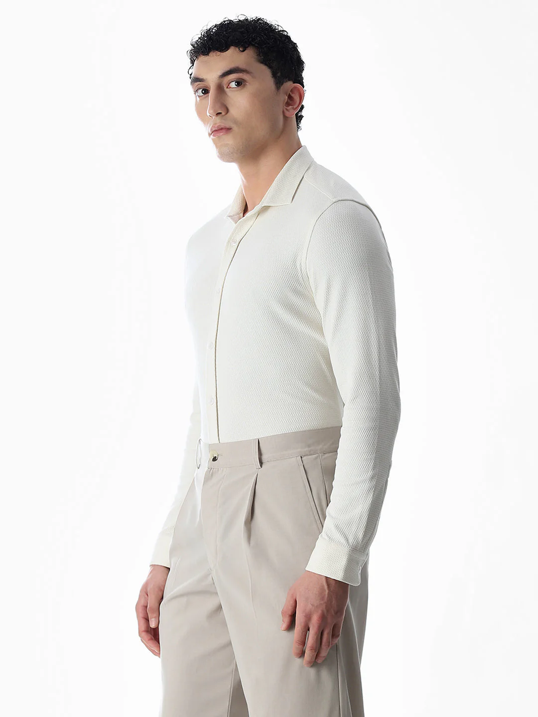 Stretch Slim Fit Off-White Shirt - Image 3