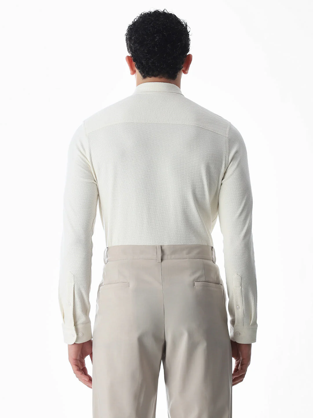 Stretch Slim Fit Off-White Shirt - Image 4