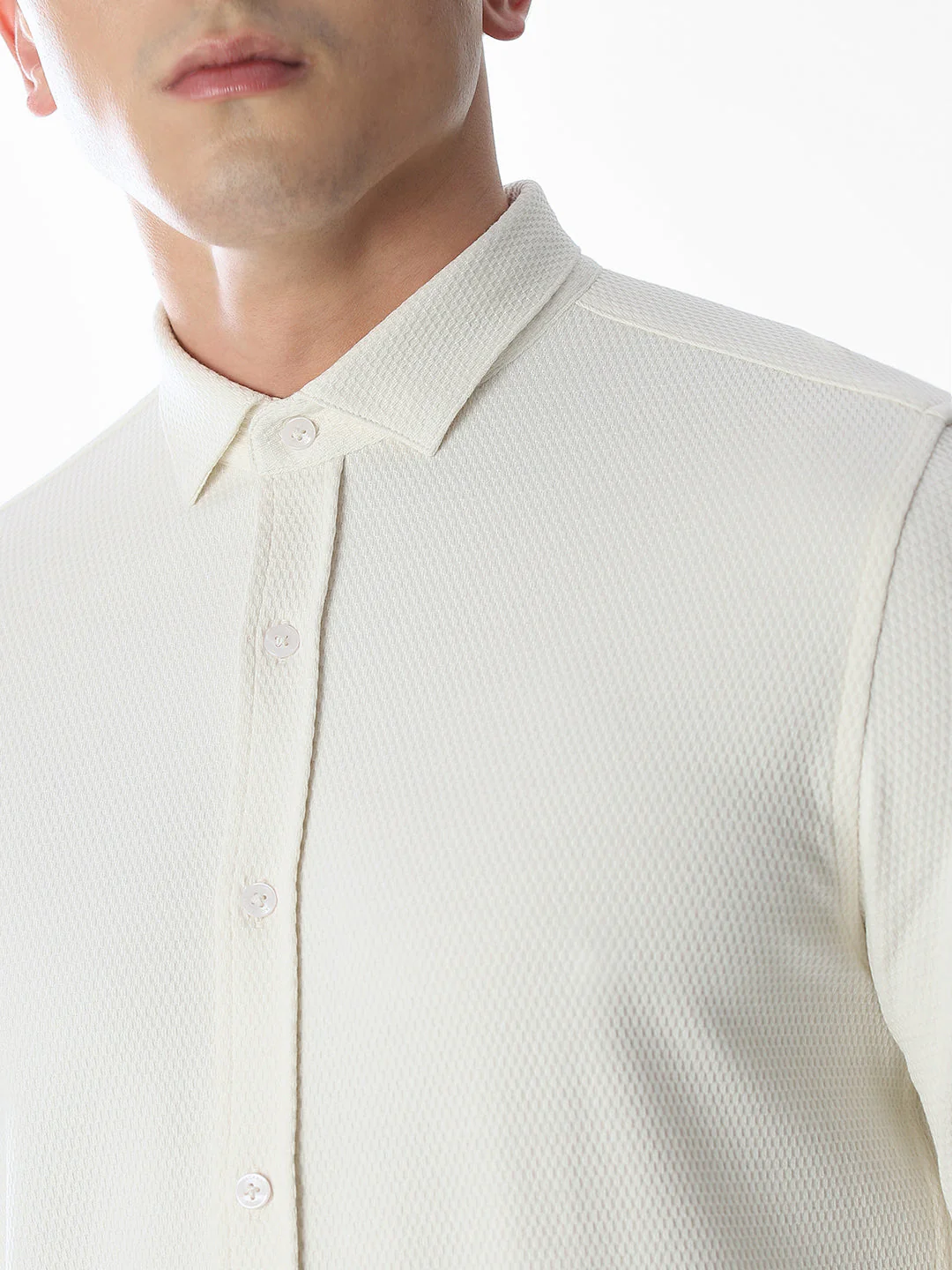 Stretch Slim Fit Off-White Shirt - Image 5