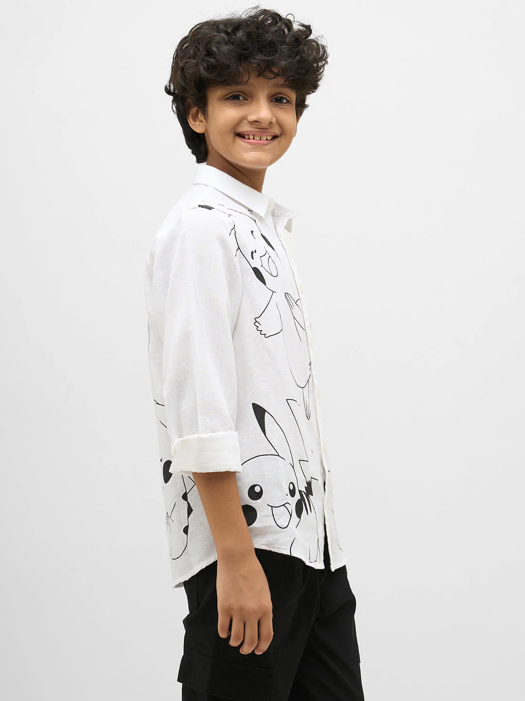 Boys White Pikachu Print Shirt - Image 4