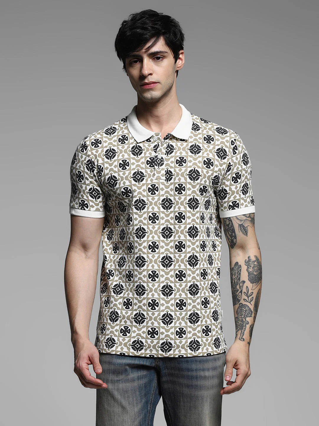Brown Printed Cotton Polo - Image 2