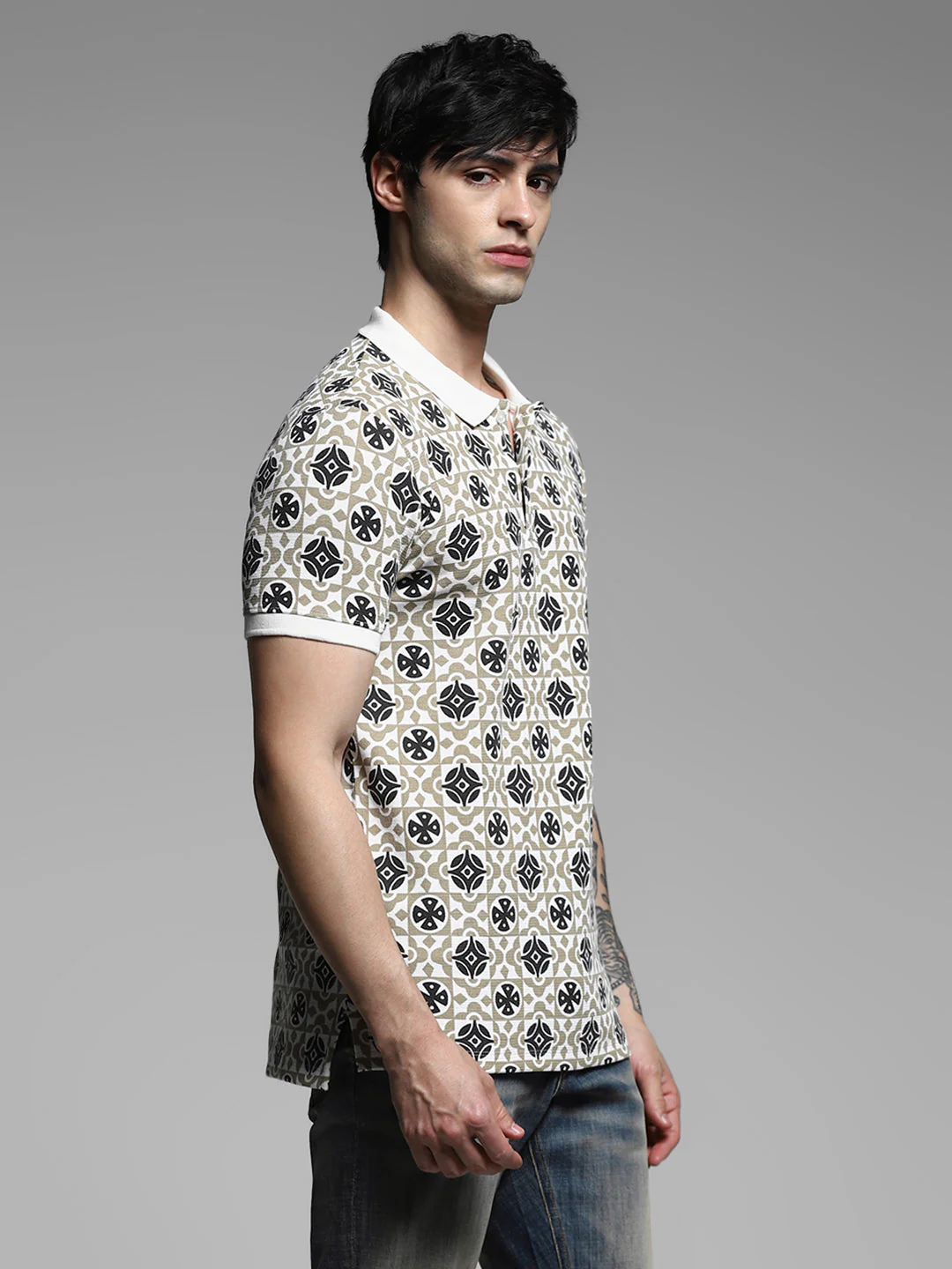 Brown Printed Cotton Polo - Image 3