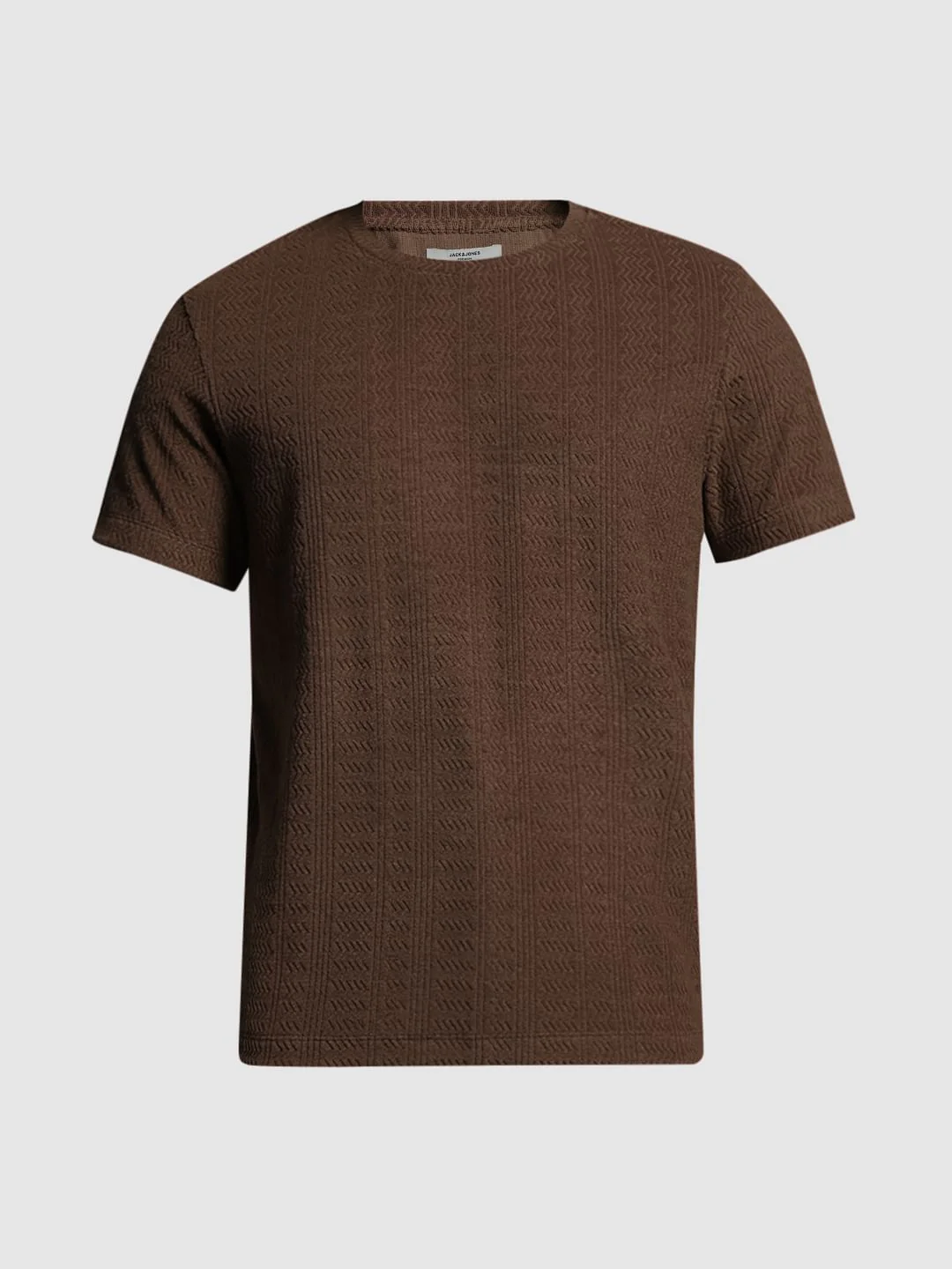 Brown Jacquard Crew NECK t-shirt - Image 7