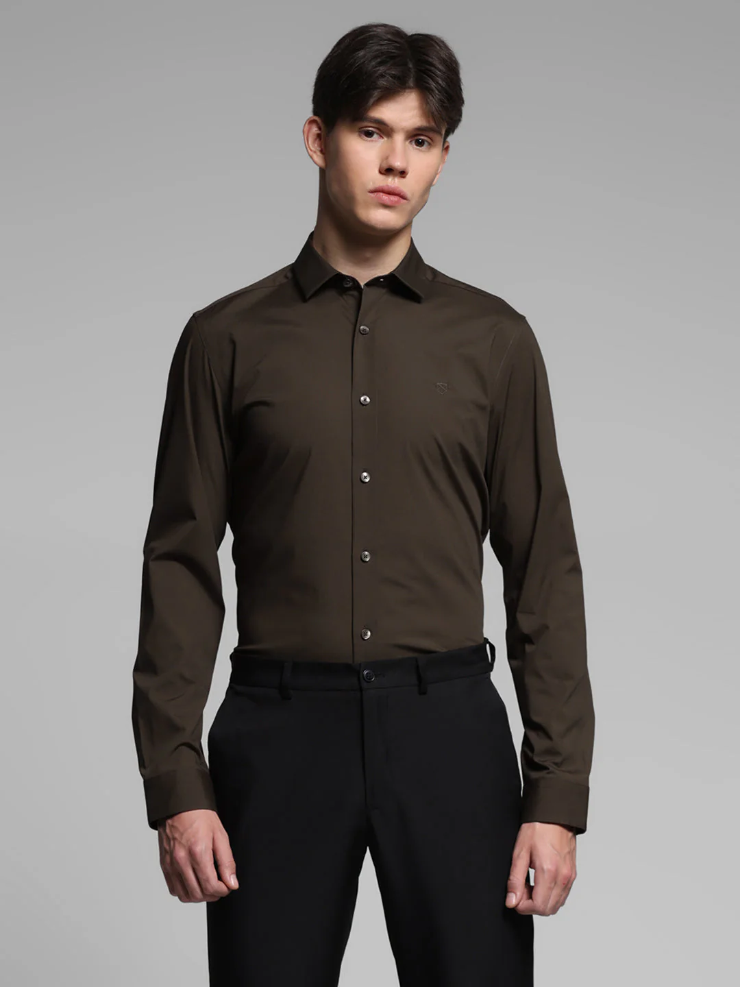Dark Brown Slim Fit Formal Shirt - Image 2