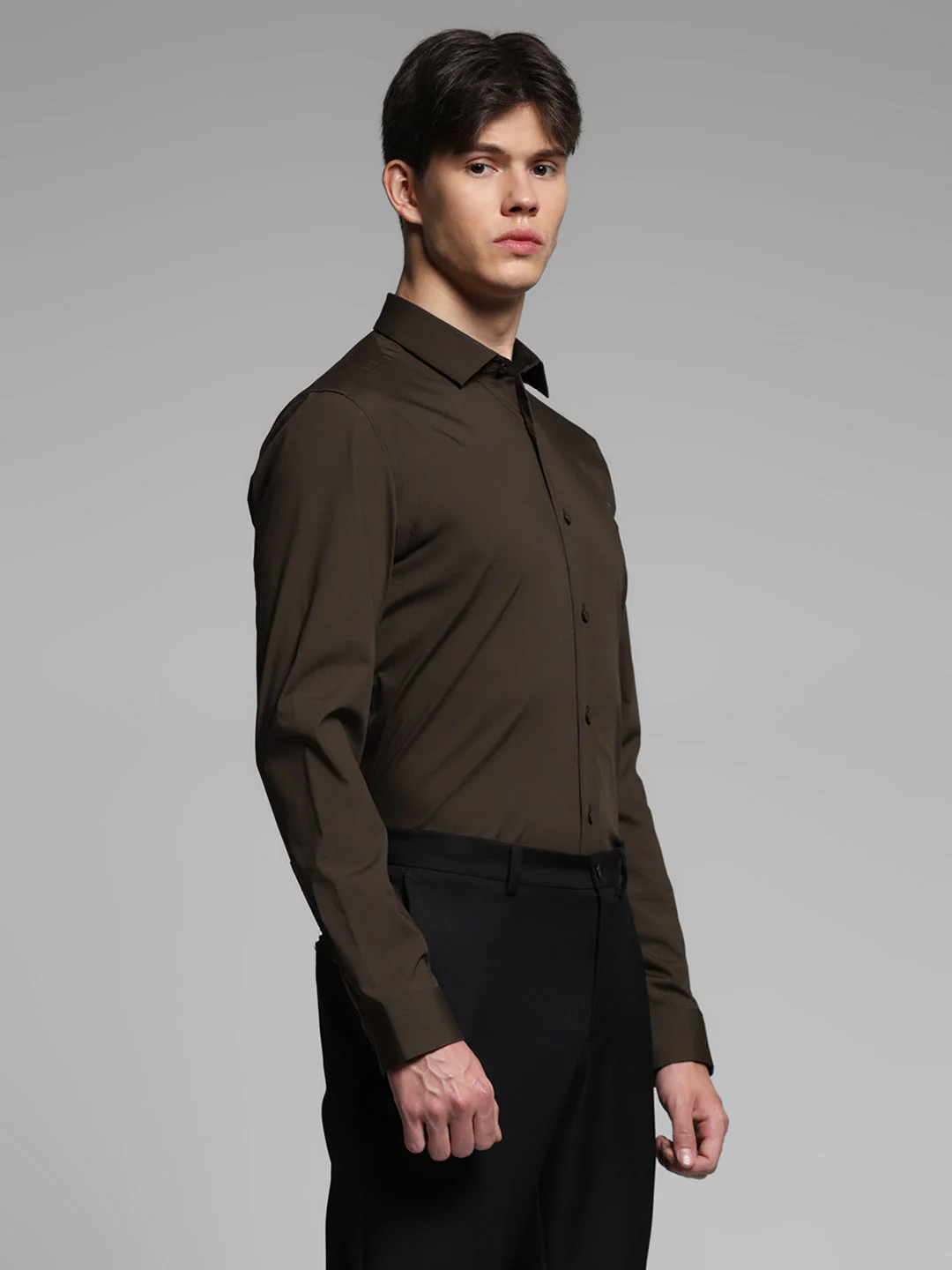 Dark Brown Slim Fit Formal Shirt - Image 3