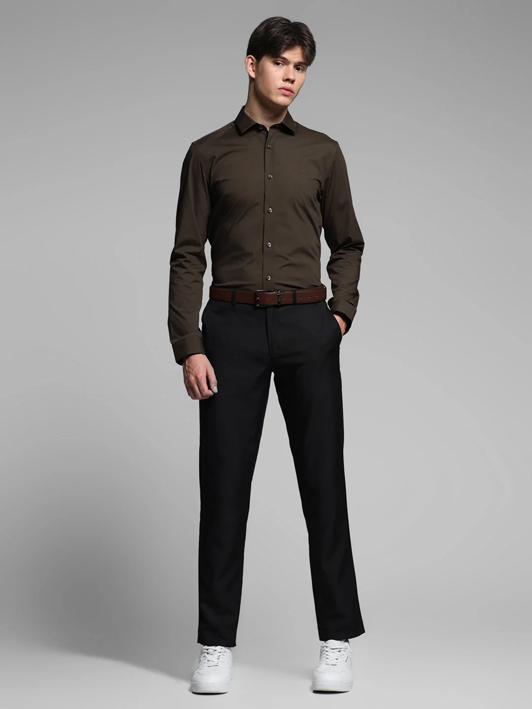 Dark Brown Slim Fit Formal Shirt - Image 6
