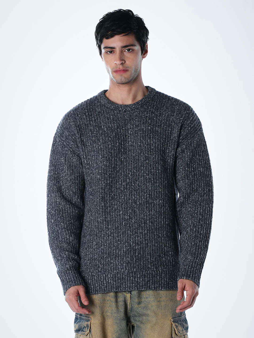 Grey Melange Relaxed Fit Knit - Image 2