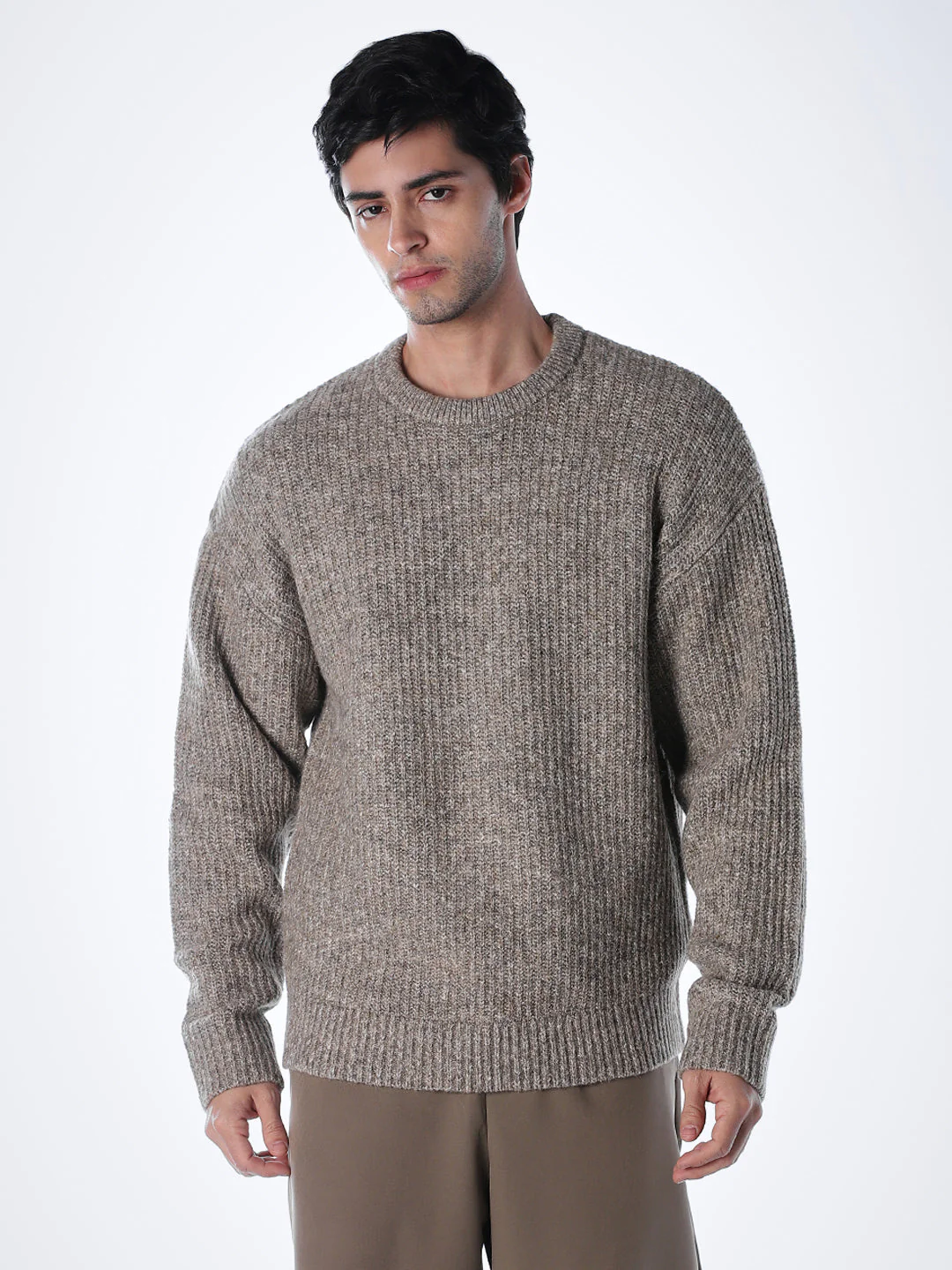 Beige Melange Relaxed Fit Knit - Image 2