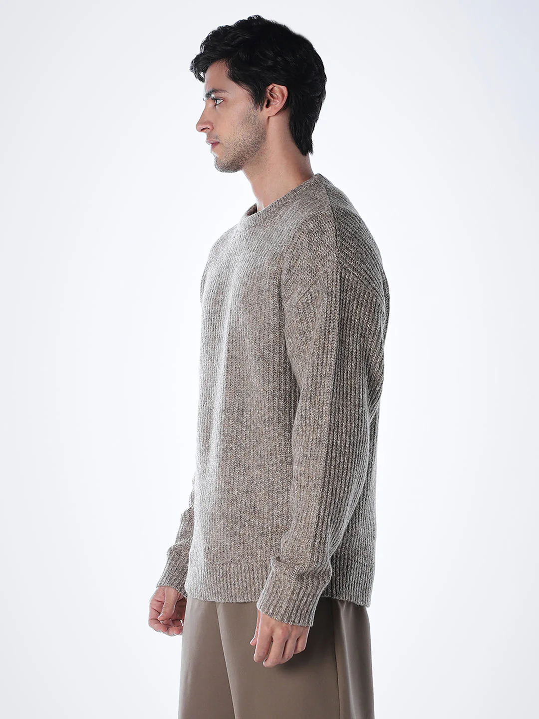 Beige Melange Relaxed Fit Knit - Image 3