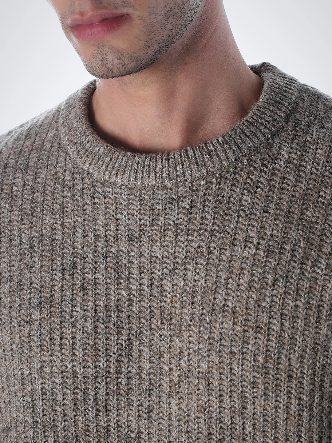 Beige Melange Relaxed Fit Knit - Image 5