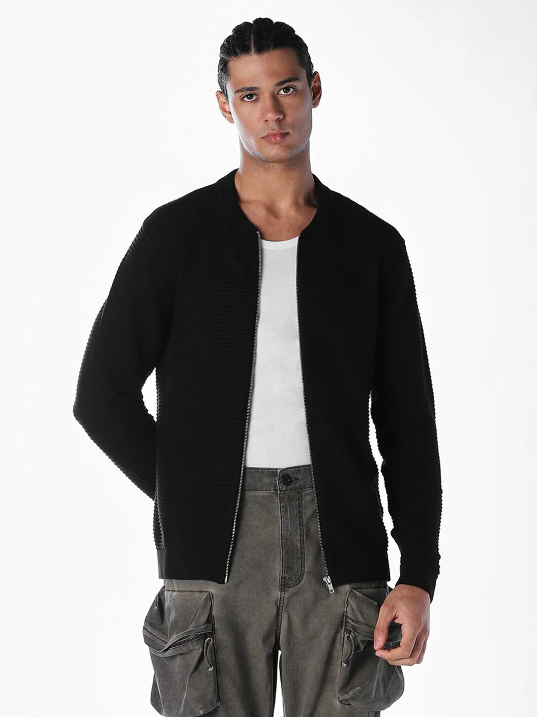 Black Zip-Up Cardigan - Image 2
