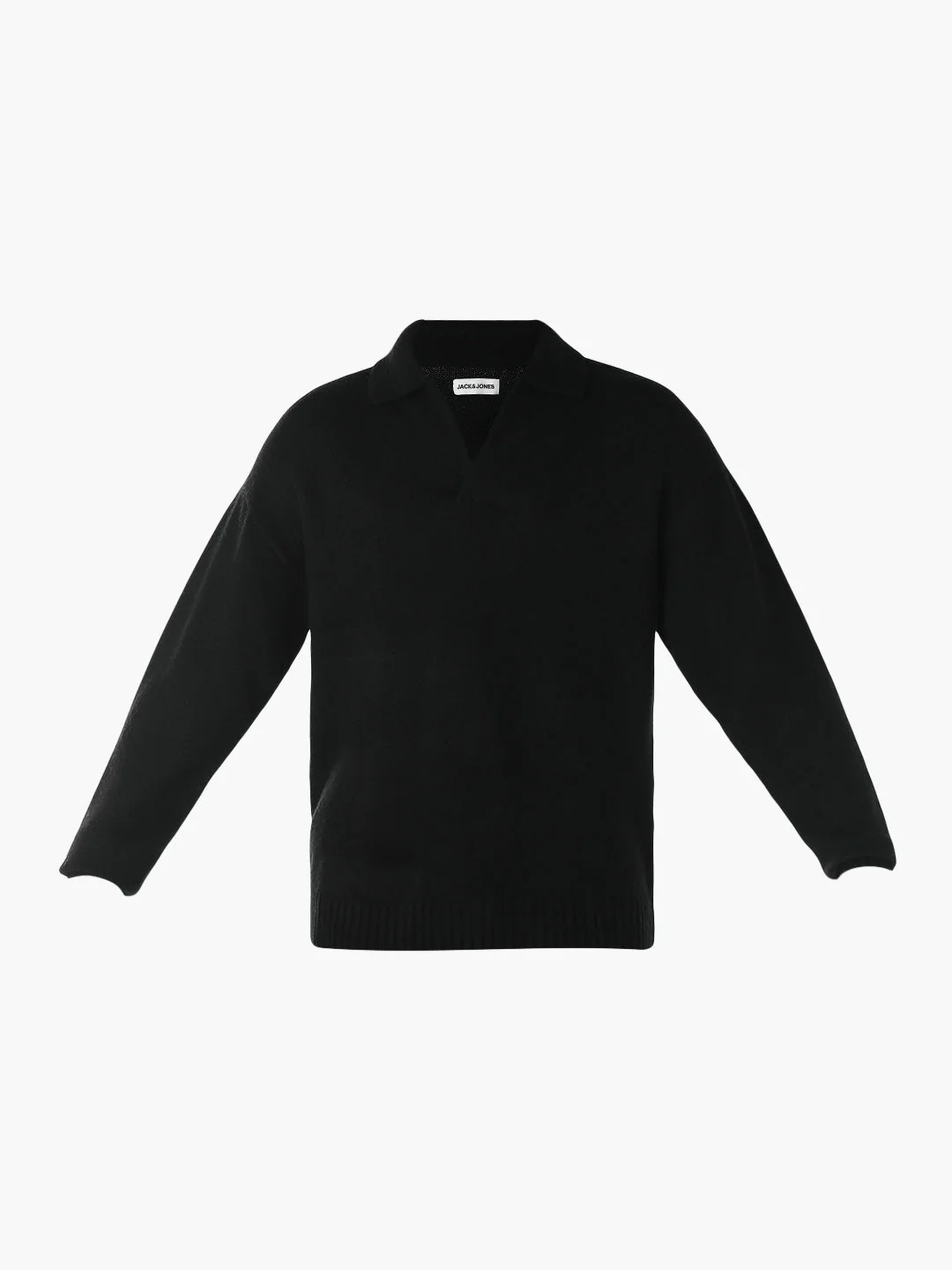 Split Neck Knit Oversized Polo - Black - Image 7