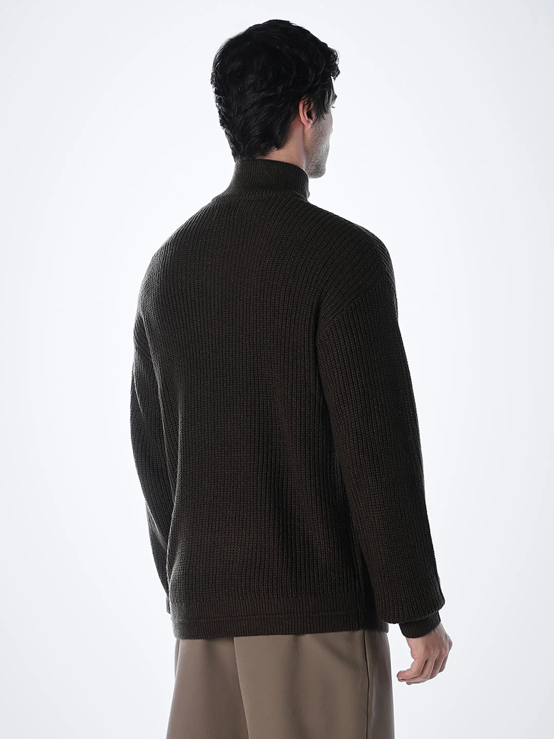 Half-Zip High Neck Pullover - Brown - Image 4