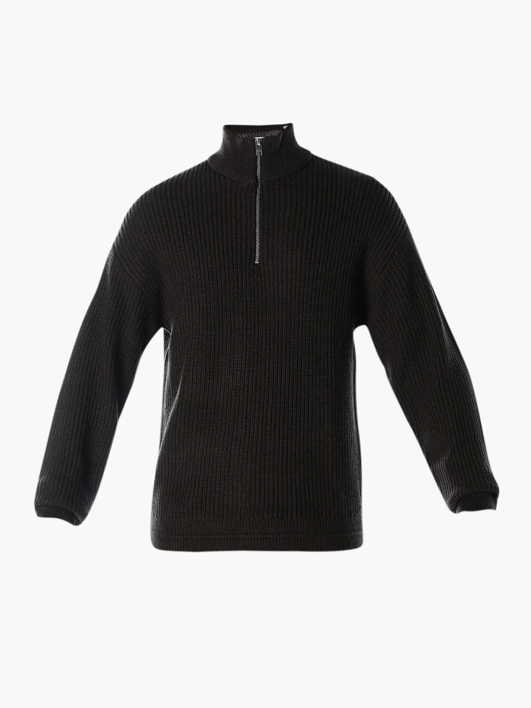 Half-Zip High Neck Pullover - Brown - Image 7