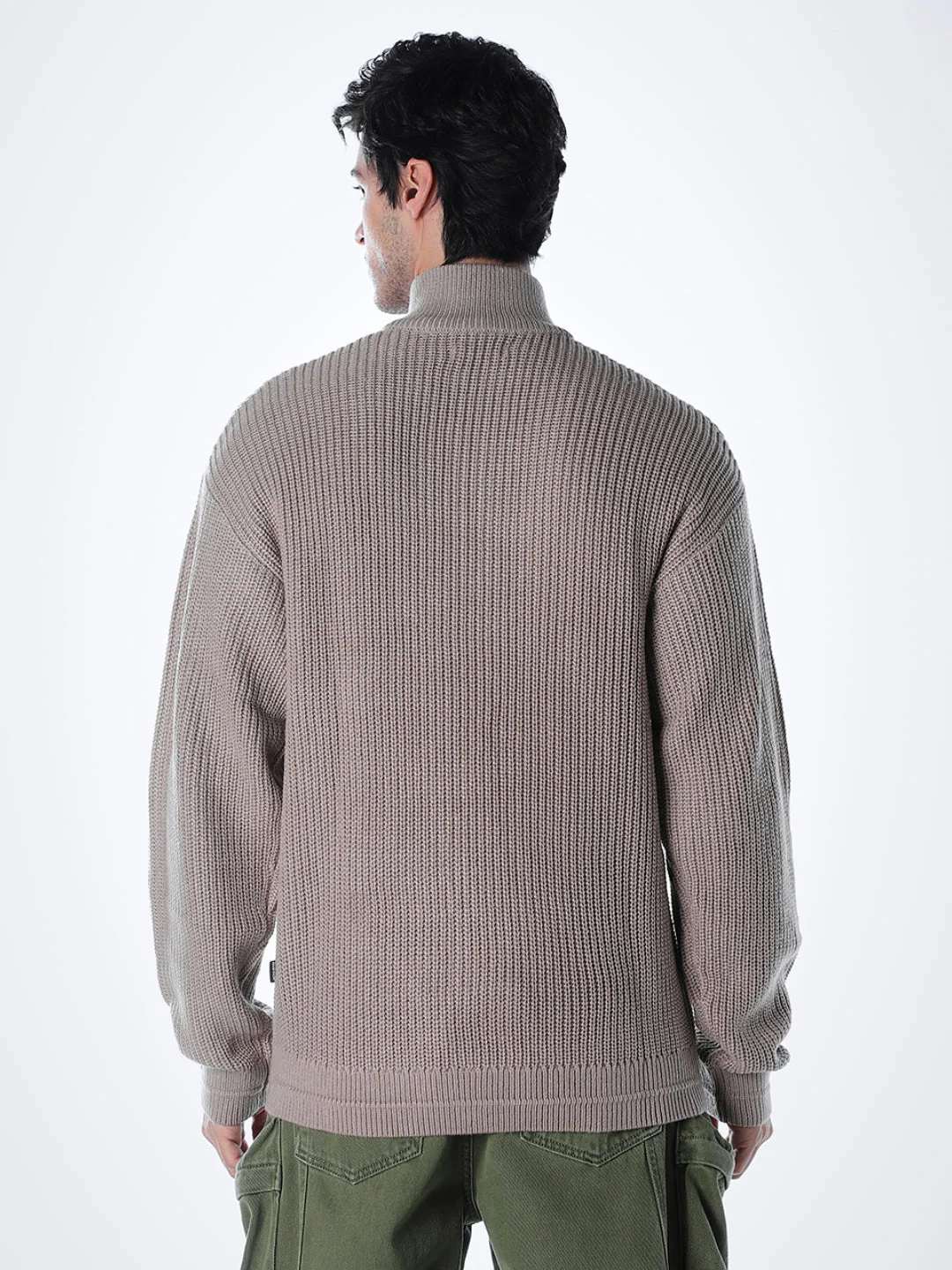 Half-Zip High Neck Pullover - Beige - Image 4