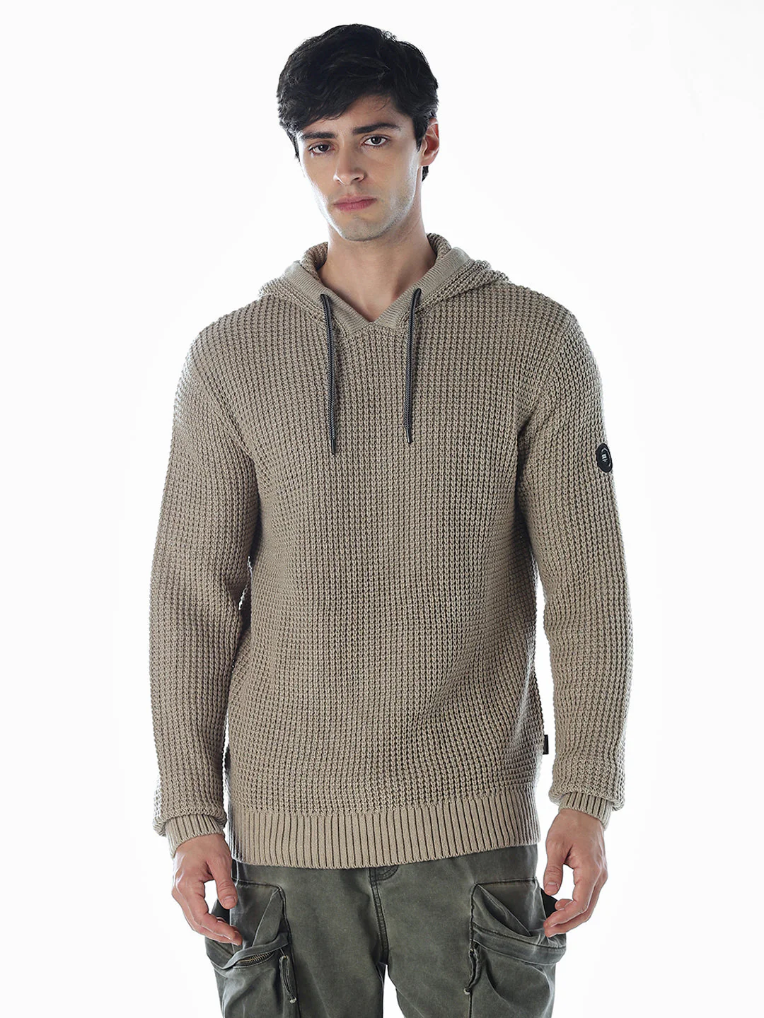 Beige Knitted Hoodie - Image 2