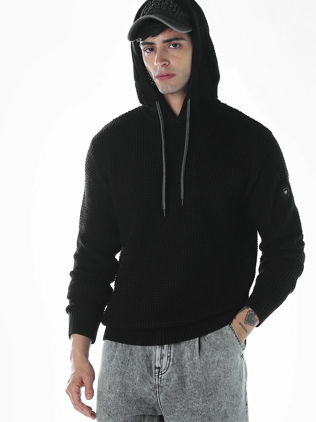 Black Knitted Hoodie