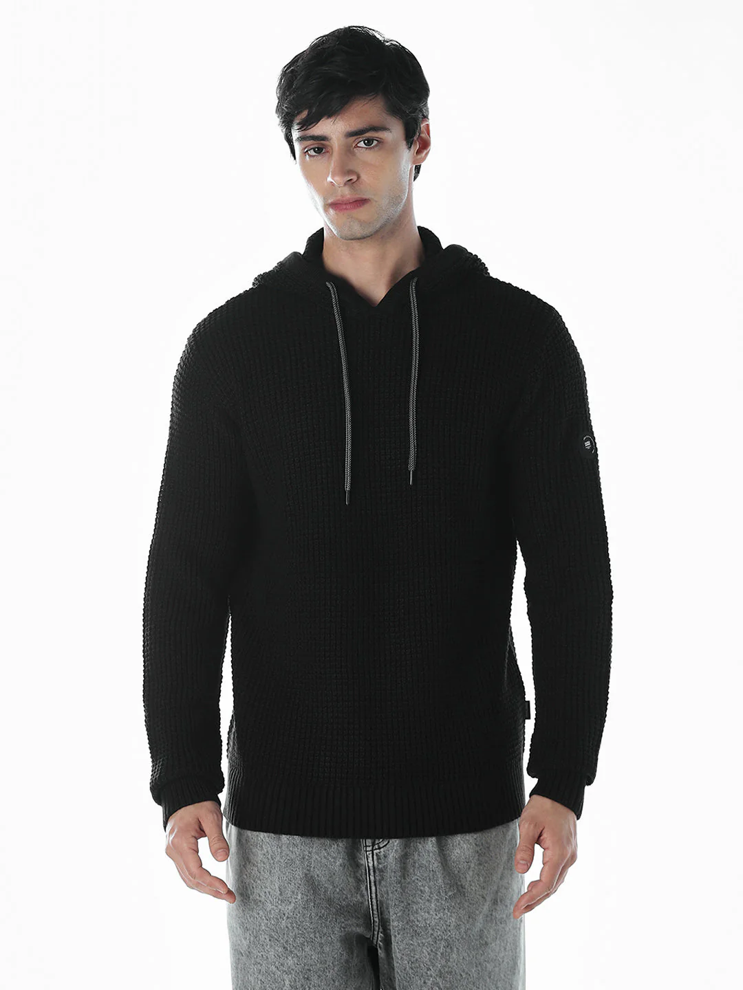 Black Knitted Hoodie - Image 2