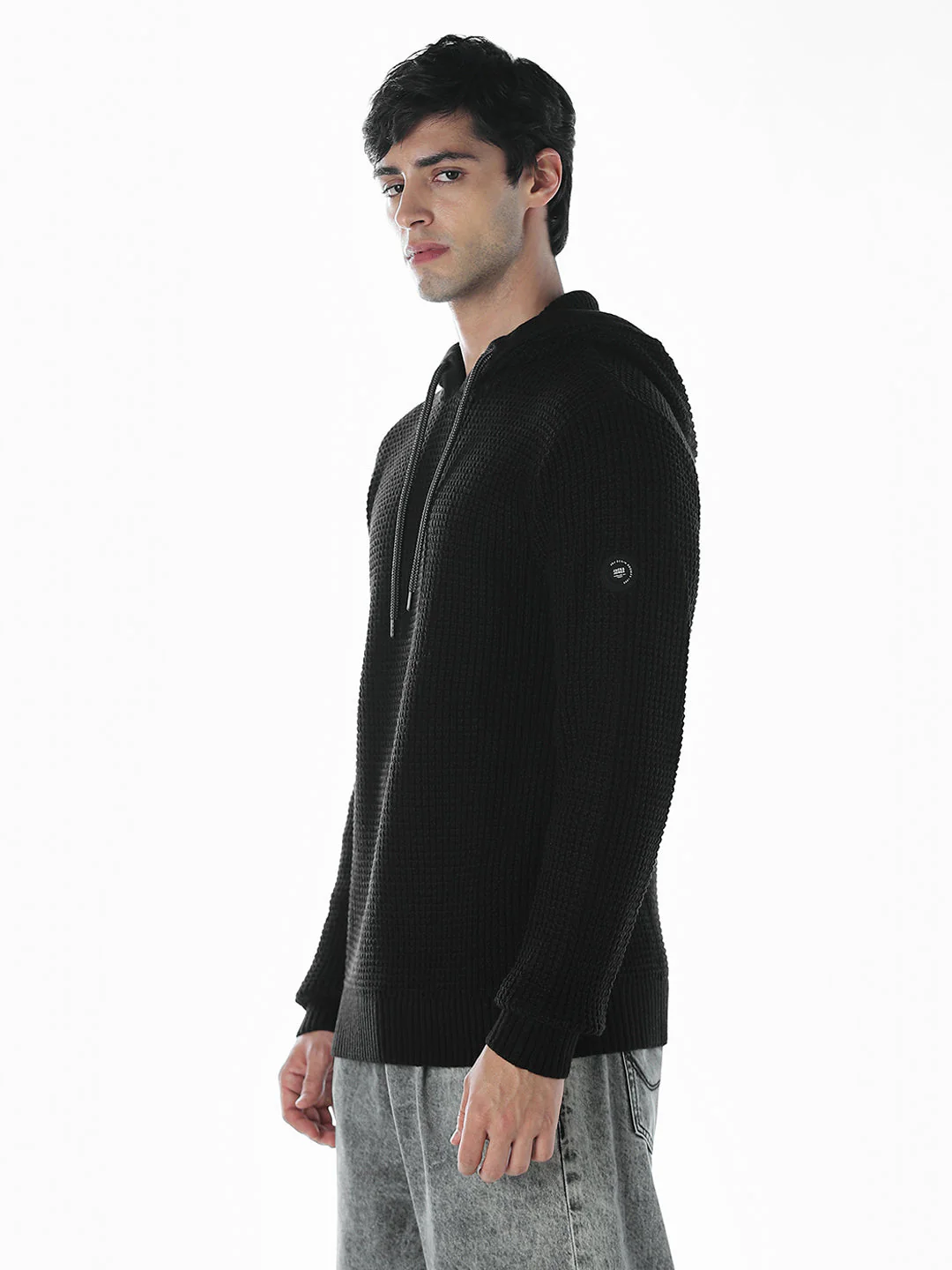 Black Knitted Hoodie - Image 3
