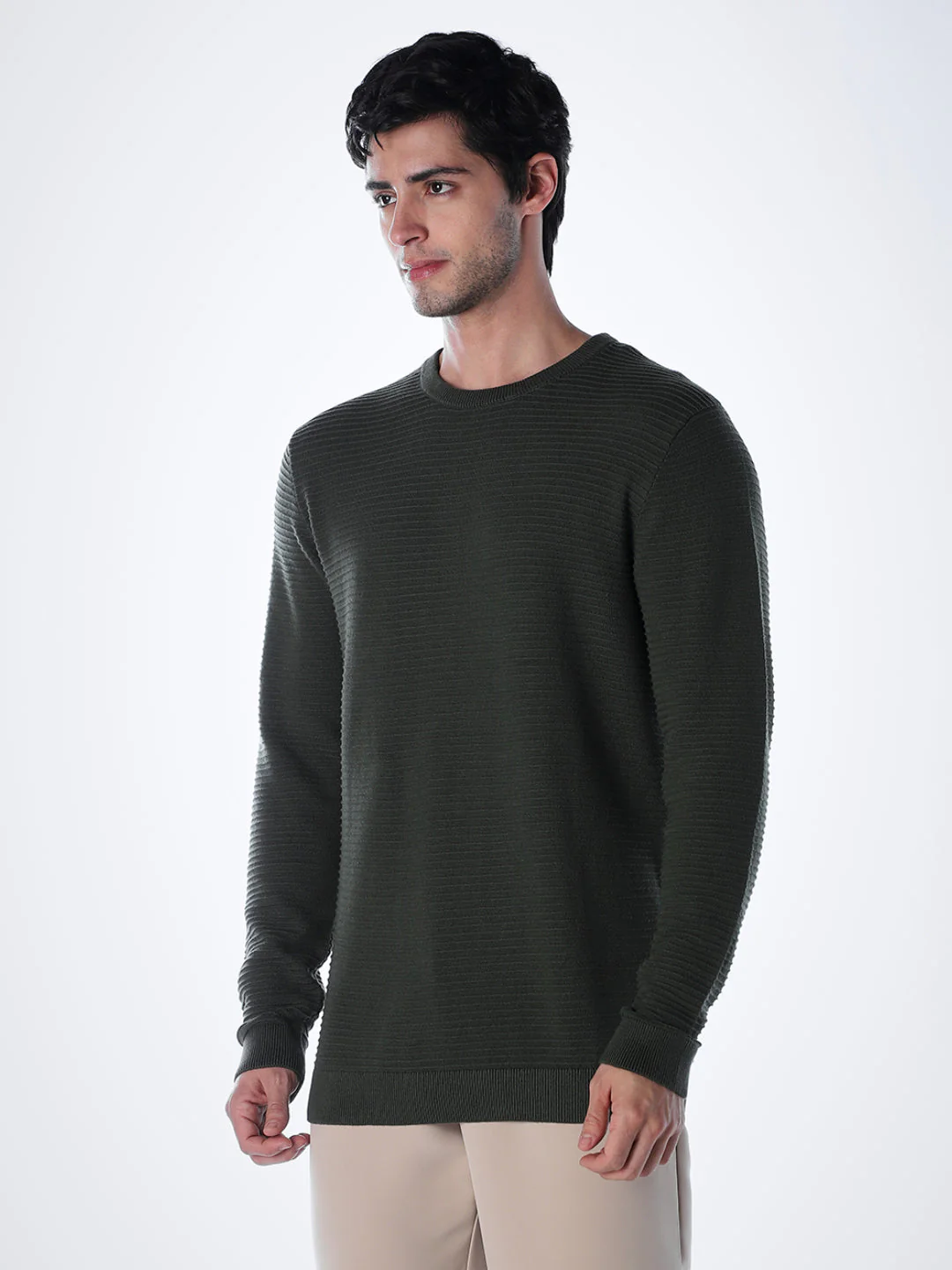 Crew Neck Cotton Knit - Green - Image 3